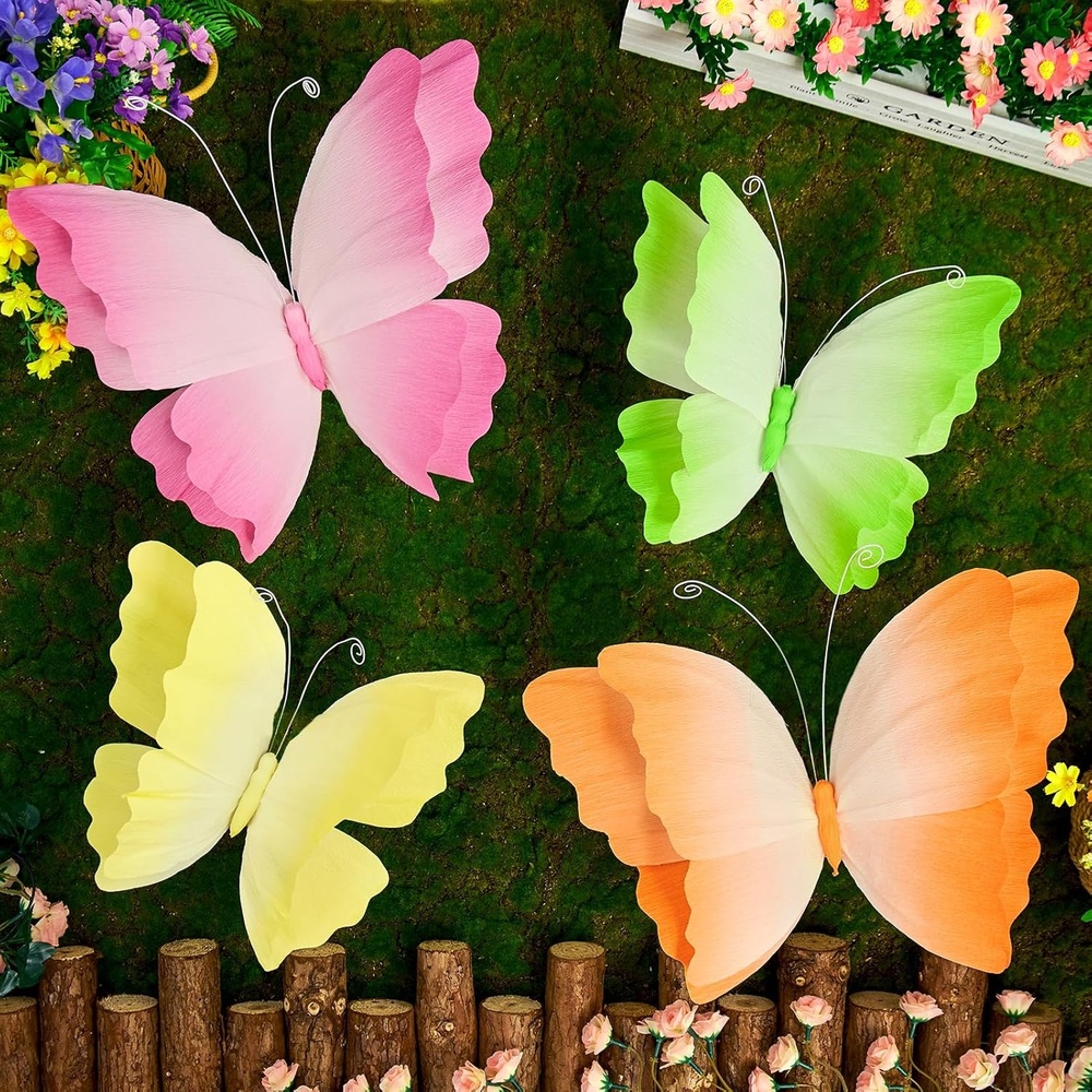 image:imageSUNBEAUTY Butterfly Party Decorations 3D Butterflies Water Proof Wedding Decor Hanging Butterflies for Baby Shower Birthday Decor Party Girls Women PET Plastic Butterfly for Wall Decor Set of 4Gradient Colors 4