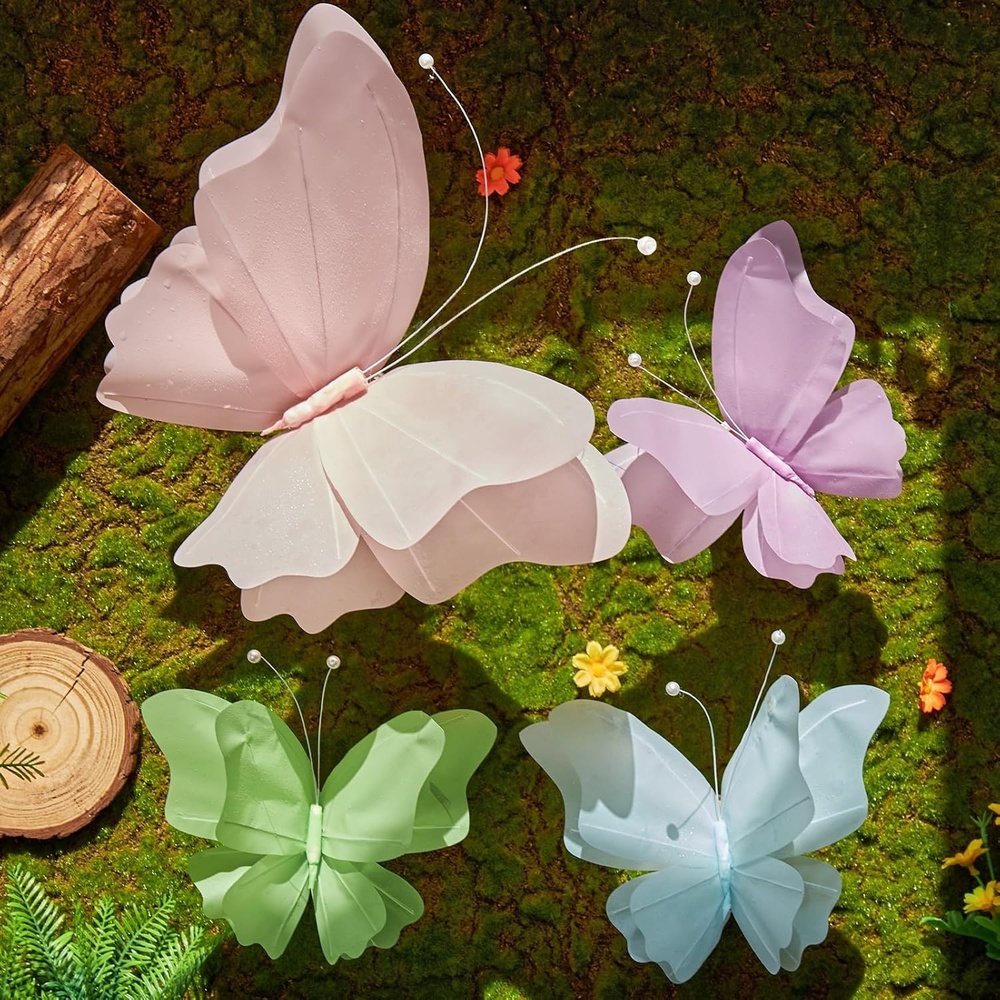 image:imageSUNBEAUTY Butterfly Party Decorations 3D Butterflies Water Proof Wedding Decor Hanging Butterflies for Baby Shower Birthday Decor Party Girls Women PET Plastic Butterfly for Wall Decor Set of 4Water Proof Butterfly