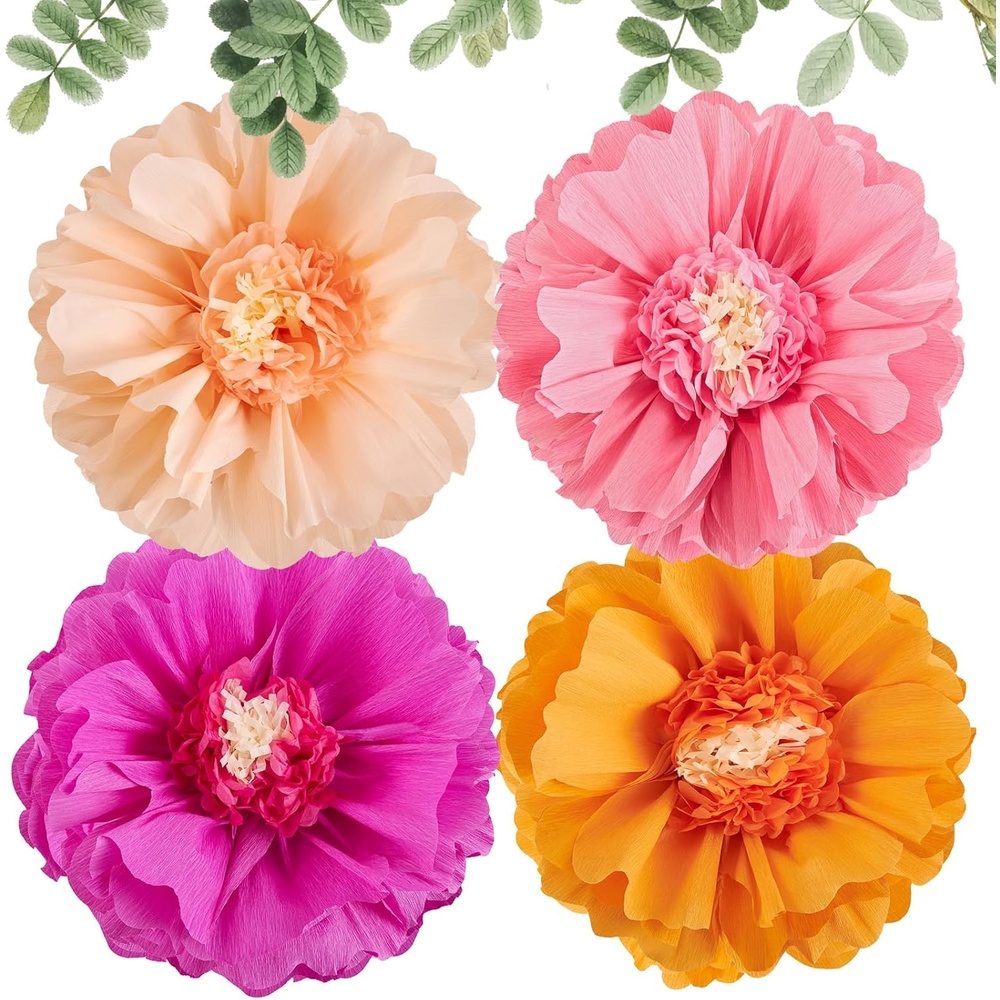 image:imageSUNBEAUTY Large Paper Flowers Giant Fiesta Tissue Paper Flowers Decorations for Wall 12 Inch Colorful Mexican Flowers for Summer Birthday Wedding Backdrop Bridal Shower Tropical Luau Carnival PartyHot Pink and Orange
