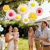 SUNBEAUTY 4th of July Patriotic Decorations Red White Blue Hanging Honeycomb Balls Independence Day Paper Honeycomb Flower for Memorial Day USA Flag Veterans 250th Anniversary Party Supplies(Pink yellow white Daisy)