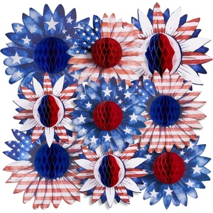 SUNBEAUTY 4th of July Patriotic Decorations Red White Blue Hanging Honeycomb Balls Independence Day Paper Honeycomb Flower for Memorial Day USA Flag Veterans 250th Anniversary Party Supplies(Patriotic Honeycomb Flower)