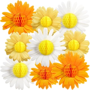 SUNBEAUTY 4th of July Patriotic Decorations Red White Blue Hanging Honeycomb Balls Independence Day Paper Honeycomb Flower for Memorial Day USA Flag Veterans 250th Anniversary Party Supplies(Orange yellow Daisy Honeycomb)