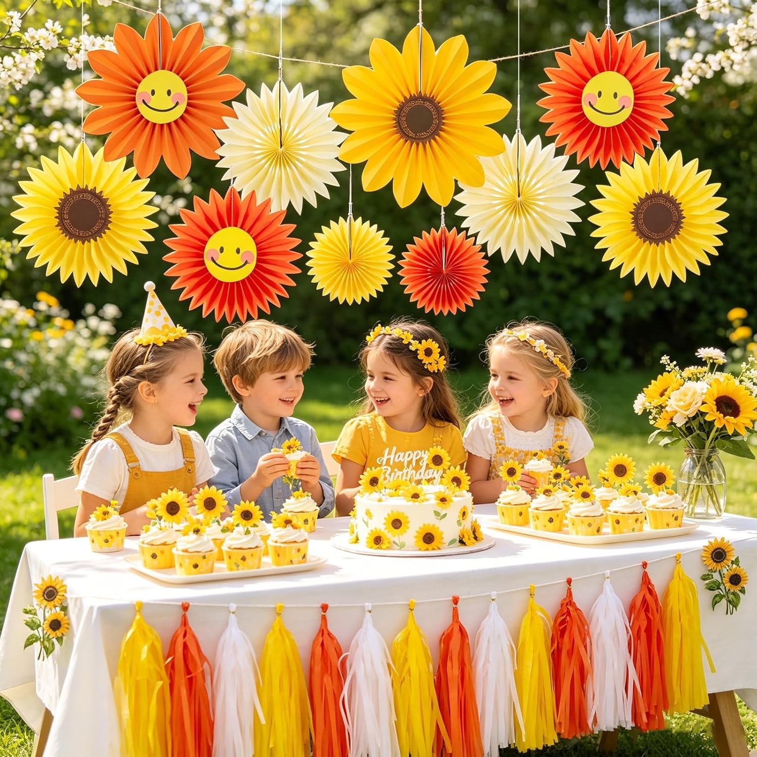 image:imageFairy Mushroom Party Decorations Pastel Paper Flower Garland Fairy Baby Shower Decorations Hanging for Wall Tissue Daisy Floral for Enchanted Fairy First Birthday Spring Easter Garden Indoor Outdoorsunflower