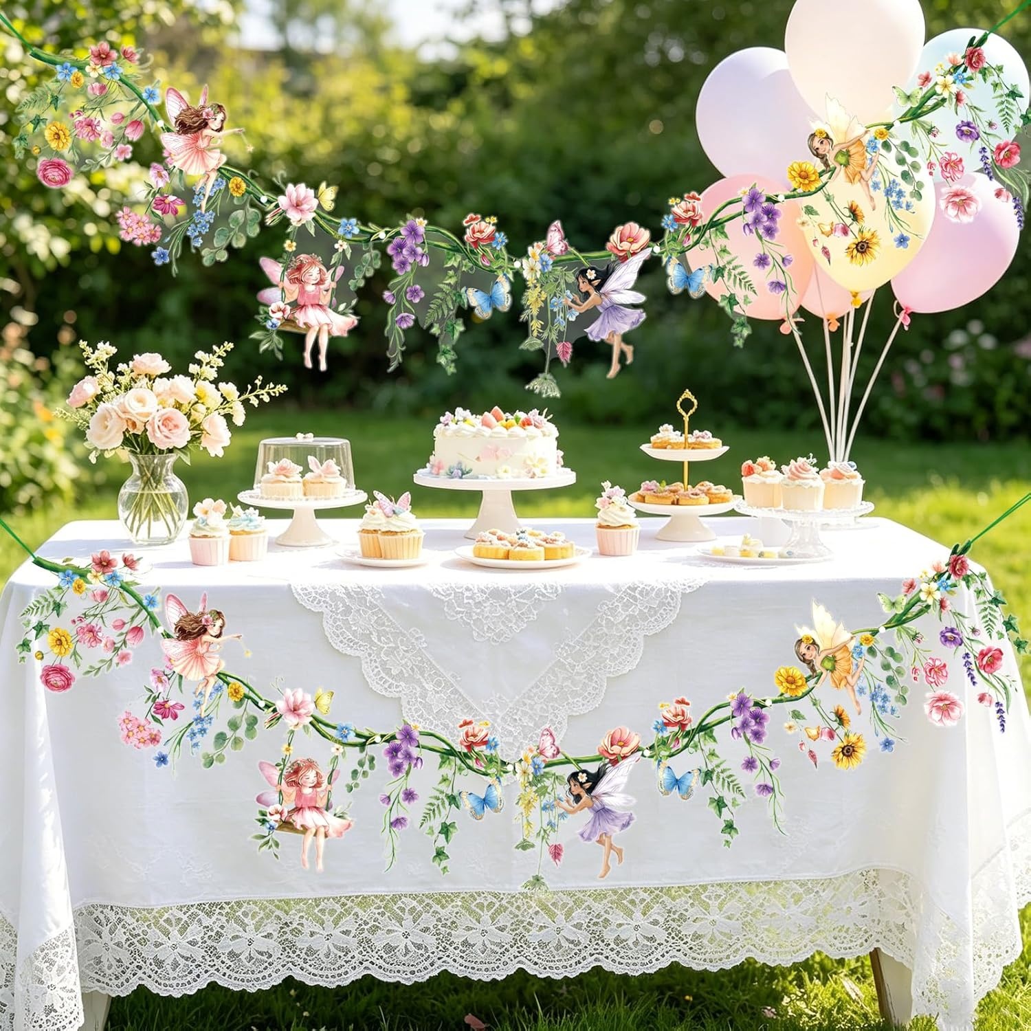 image:imageSUNBEAUTY Wildflower Fairy Banner Garden Party Decorations 492 FT Reusable Waterproof Fairy Birthday Garland for Enchanted Wedding Party Supplies Baby Shower Tea Party Girls Birthday DecorClor