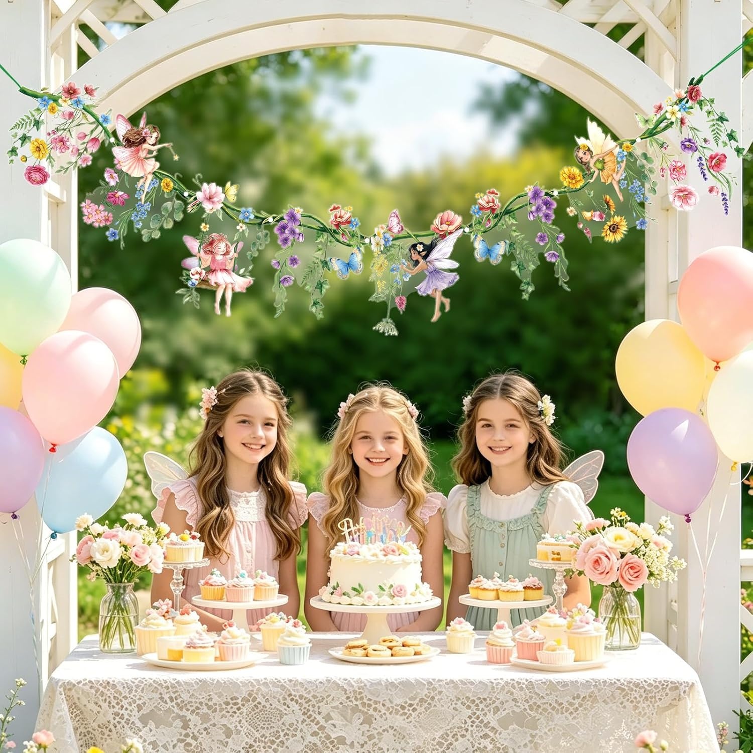 image:imageSUNBEAUTY Wildflower Fairy Banner Garden Party Decorations 492 FT Reusable Waterproof Fairy Birthday Garland for Enchanted Wedding Party Supplies Baby Shower Tea Party Girls Birthday DecorClor