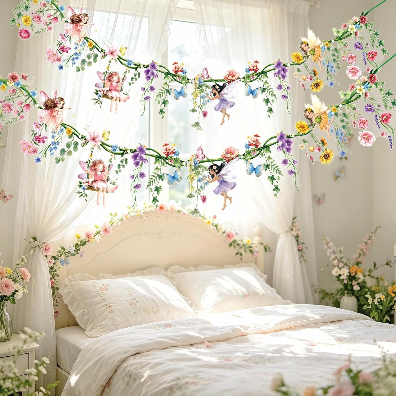 image:imageSUNBEAUTY Wildflower Fairy Banner Garden Party Decorations 492 FT Reusable Waterproof Fairy Birthday Garland for Enchanted Wedding Party Supplies Baby Shower Tea Party Girls Birthday DecorClor