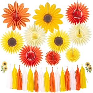 Fairy Mushroom Party Decorations, Pastel Paper Flower Garland Fairy Baby Shower Decorations Hanging for Wall Tissue Daisy Floral for Enchanted Fairy First Birthday Spring Easter Garden Indoor Outdoor(sunflower)