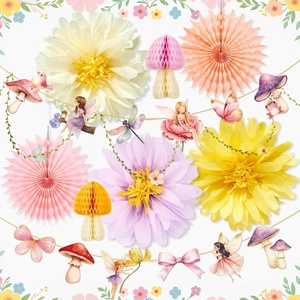 Fairy Mushroom Party Decorations, Pastel Paper Flower Garland Fairy Baby Shower Decorations Hanging for Wall Tissue Daisy Floral for Enchanted Fairy First Birthday Spring Easter Garden Indoor Outdoor(Cottage  Whimsical)