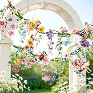 SUNBEAUTY Wildflower Fairy Banner Garden Party Decorations 4.92 FT Reusable Waterproof Fairy Birthday Garland for Enchanted Wedding Party Supplies Baby Shower Tea Party Girls Birthday Decor(Clor)
