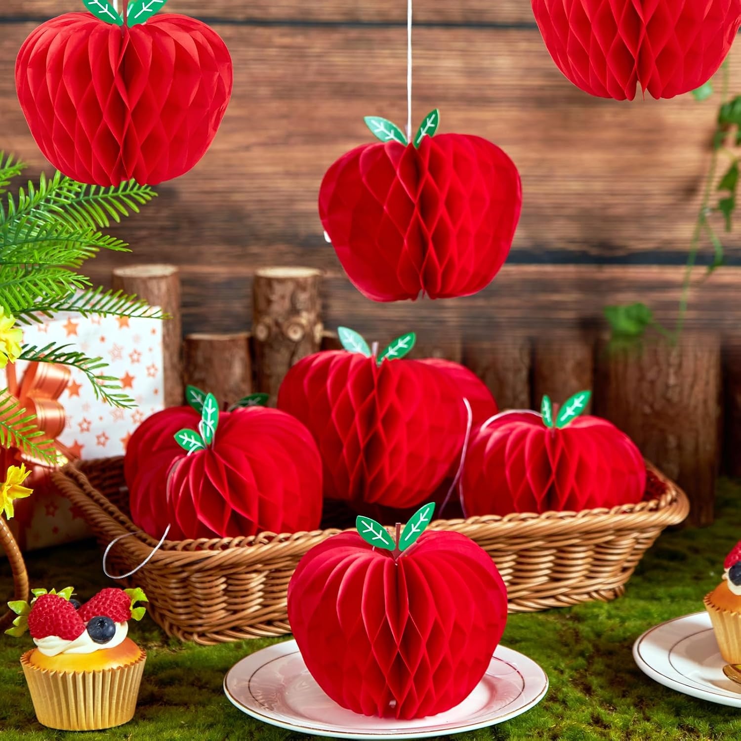 image:imageSUNBEAUTY 12 Pcs Red Apple Paper Honeycomb Hanging Decoration Apple Decorations for Classroom Back to School Decoration Teacher Appreciation Decorations 3D Paper Apple Honeycomb Table Decor47 InchRed Apple Honeycomb12pcs
