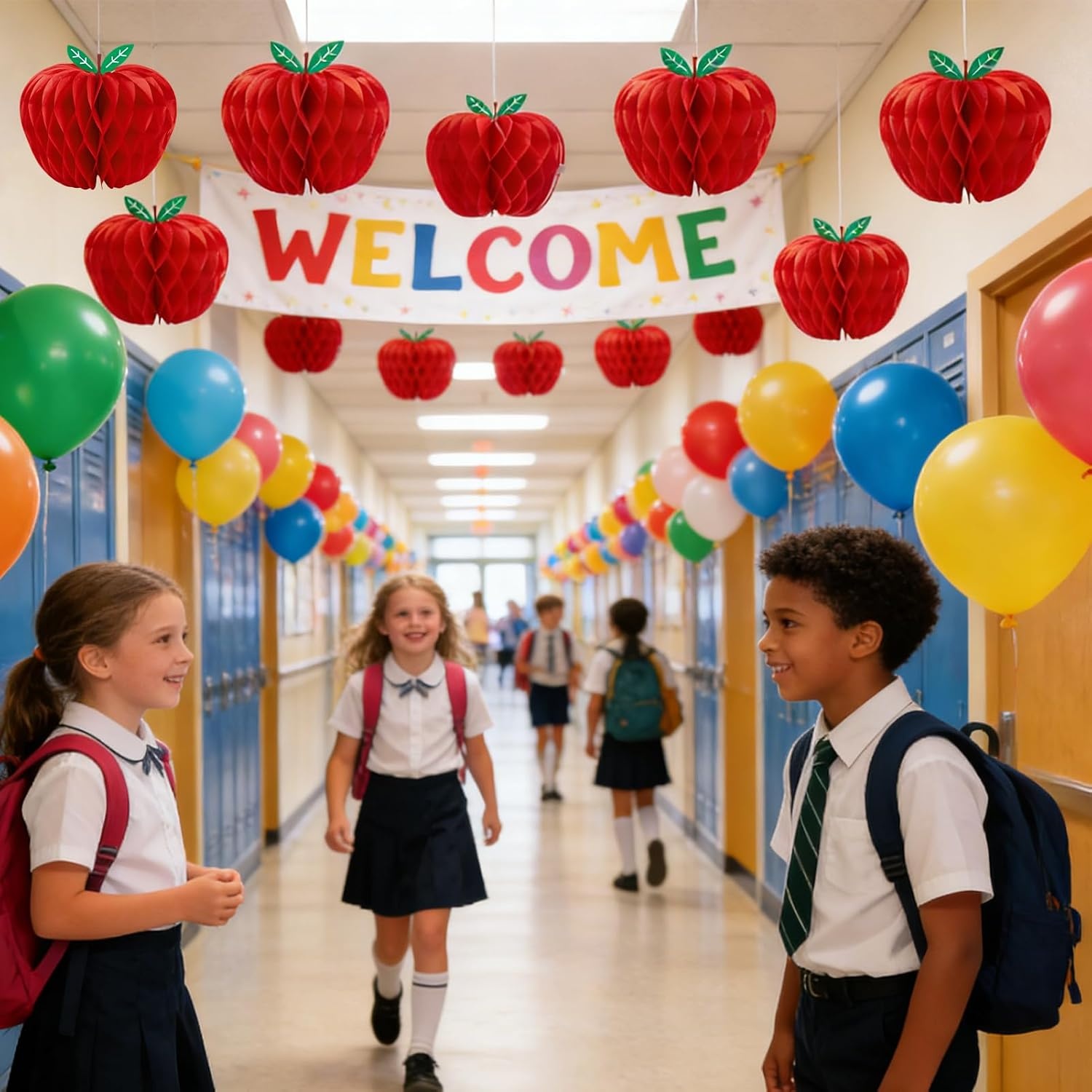image:imageSUNBEAUTY 12 Pcs Red Apple Paper Honeycomb Hanging Decoration Apple Decorations for Classroom Back to School Decoration Teacher Appreciation Decorations 3D Paper Apple Honeycomb Table Decor47 InchRed Apple Honeycomb12pcs