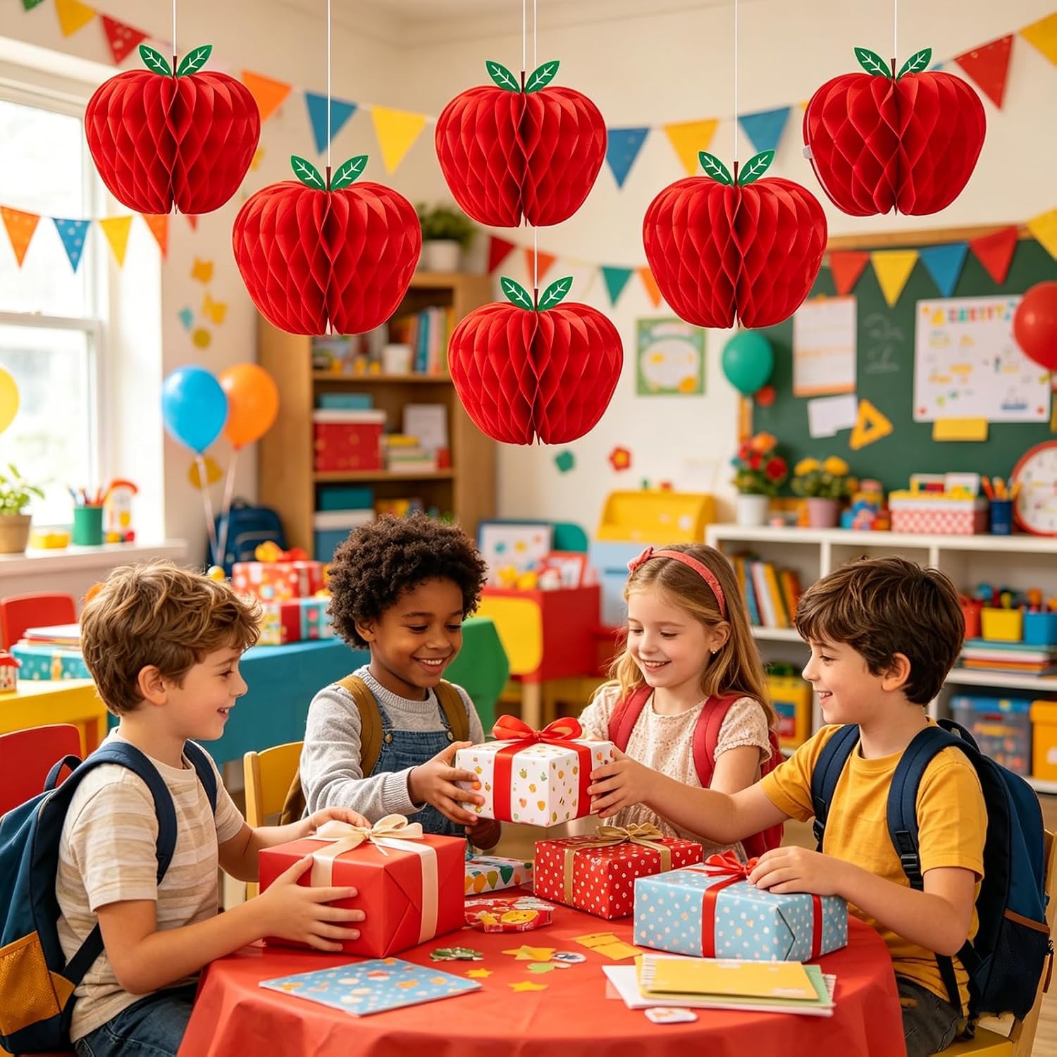 image:imageSUNBEAUTY 12 Pcs Red Apple Paper Honeycomb Hanging Decoration Apple Decorations for Classroom Back to School Decoration Teacher Appreciation Decorations 3D Paper Apple Honeycomb Table Decor47 InchRed Apple 5pcs4