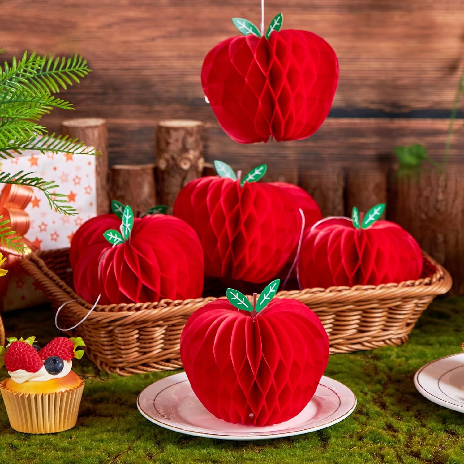 image:imageSUNBEAUTY 12 Pcs Red Apple Paper Honeycomb Hanging Decoration Apple Decorations for Classroom Back to School Decoration Teacher Appreciation Decorations 3D Paper Apple Honeycomb Table Decor47 InchRed Apple 5pcs4