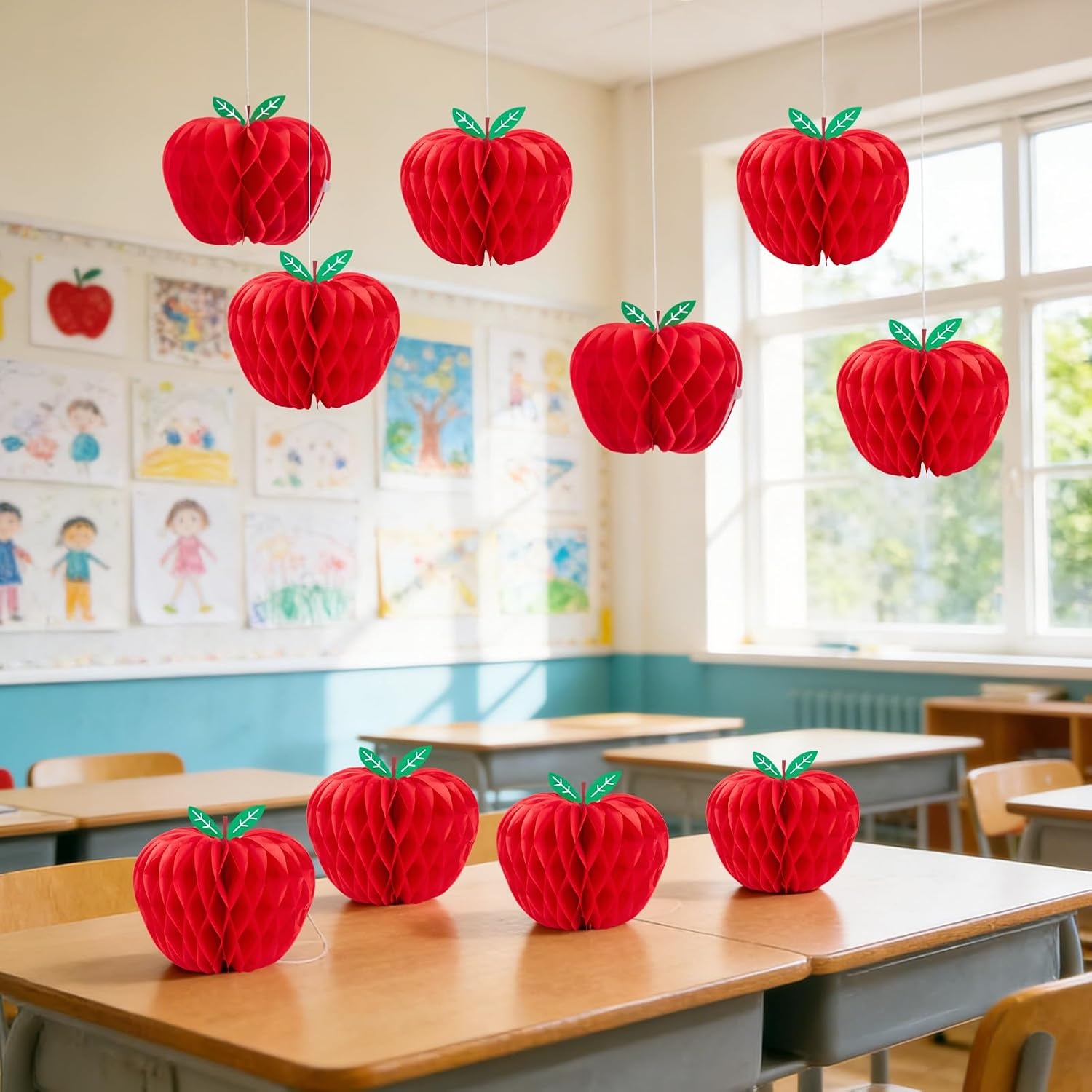 image:imageSUNBEAUTY 12 Pcs Red Apple Paper Honeycomb Hanging Decoration Apple Decorations for Classroom Back to School Decoration Teacher Appreciation Decorations 3D Paper Apple Honeycomb Table Decor47 InchRed Apple Honeycomb12pcs