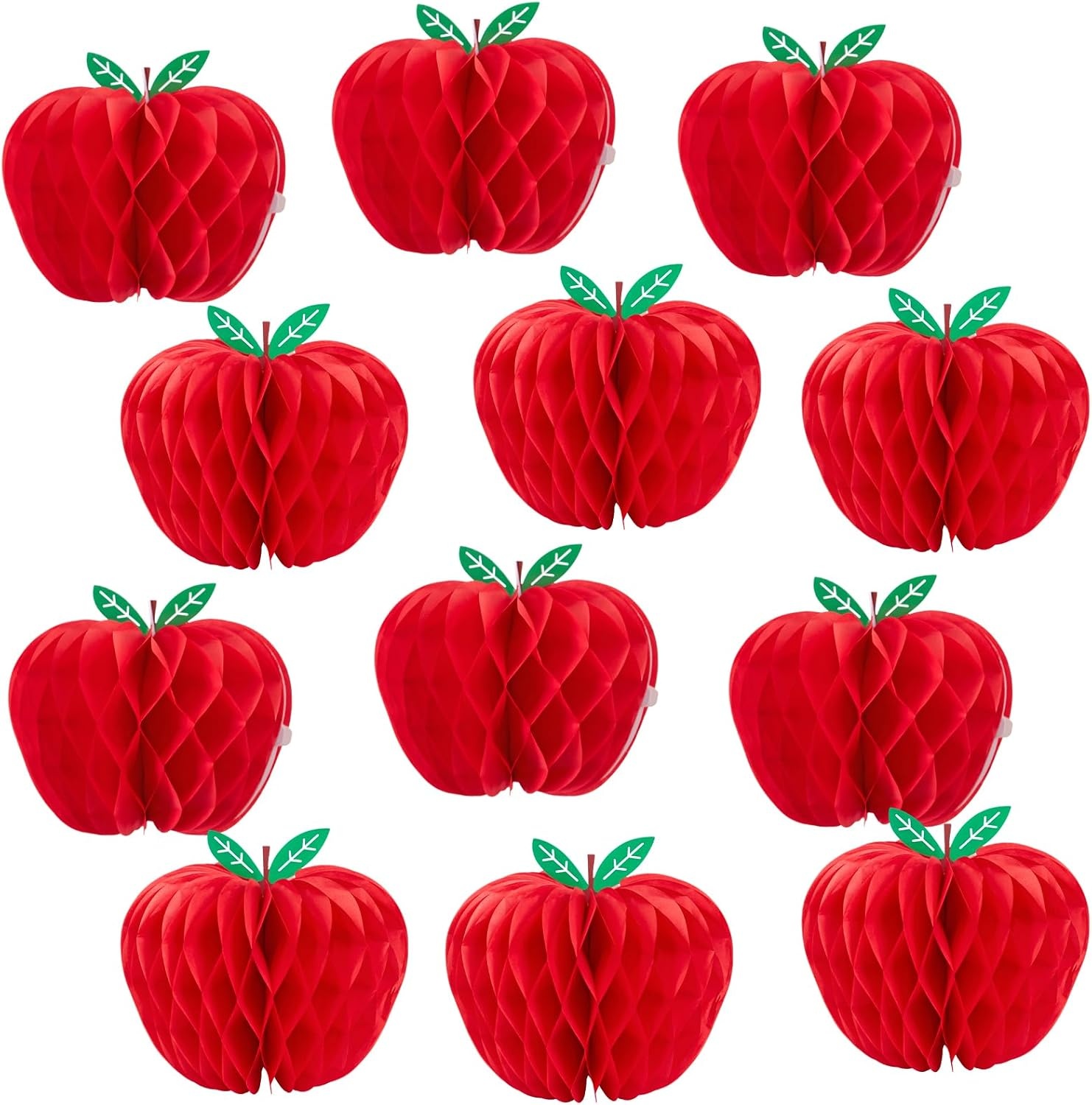 image:imageSUNBEAUTY 12 Pcs Red Apple Paper Honeycomb Hanging Decoration Apple Decorations for Classroom Back to School Decoration Teacher Appreciation Decorations 3D Paper Apple Honeycomb Table Decor47 InchRed Apple Honeycomb12pcs