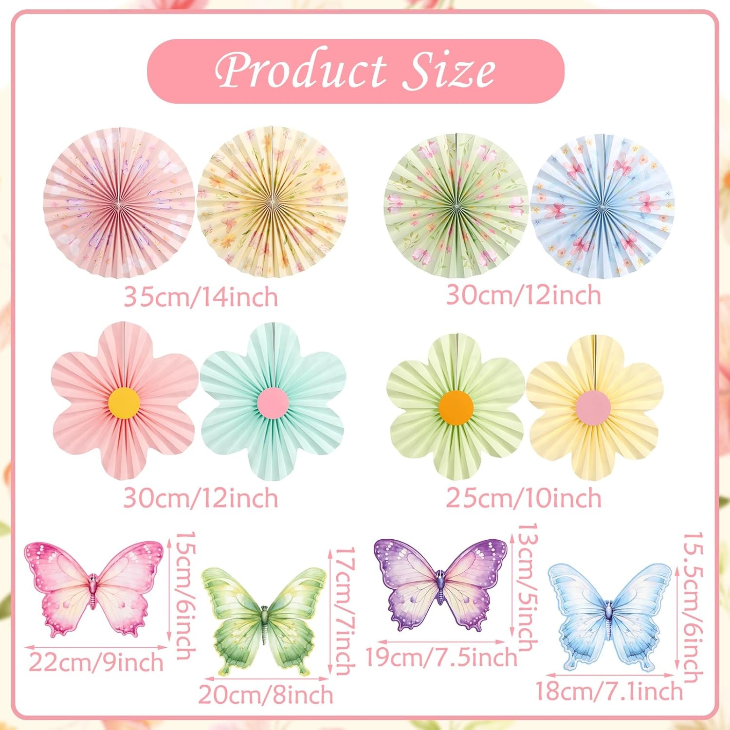 image:imageSUNBEAUTY Sunflower Party Decorations Sunflower Birthday Paper Fan Decorations with Bees Yellow White Sun Flower Wall Hanging for Baby Shower Summer Garden Party Classroom Bulletin Board DecorationPastel Garden Floral Paper Fans