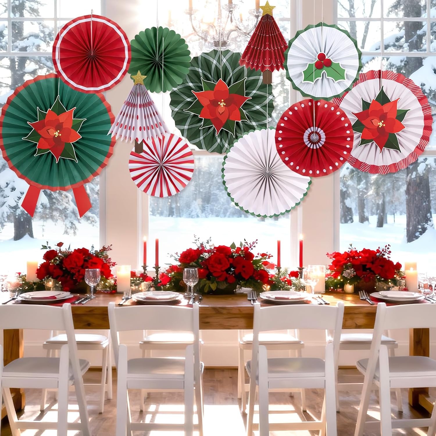 image:imageSUNBEAUTY Sunflower Party Decorations Sunflower Birthday Paper Fan Decorations with Bees Yellow White Sun Flower Wall Hanging for Baby Shower Summer Garden Party Classroom Bulletin Board DecorationChristmas Trees Red Poinsettia Paper Fans