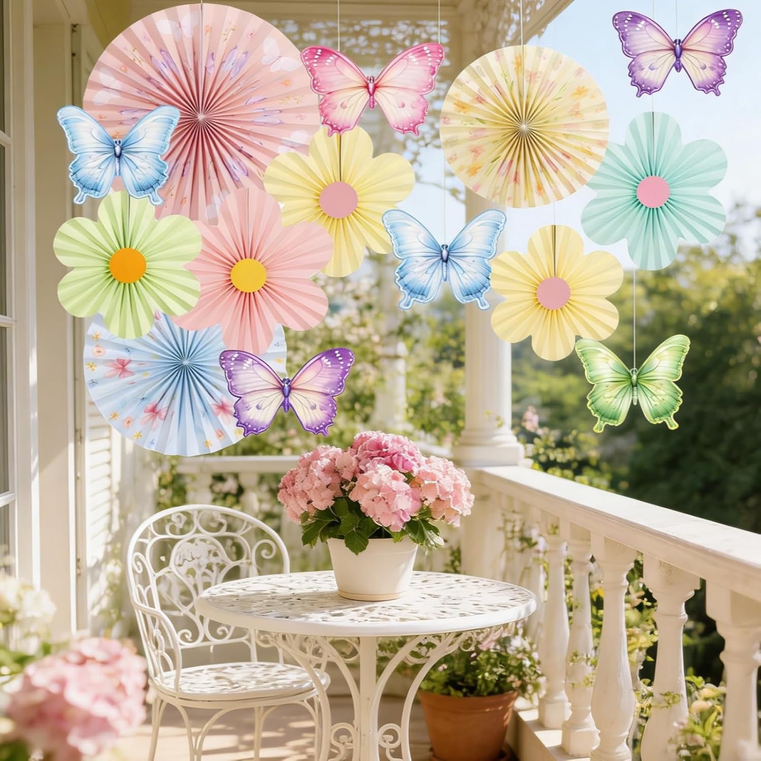 image:imageSUNBEAUTY Sunflower Party Decorations Sunflower Birthday Paper Fan Decorations with Bees Yellow White Sun Flower Wall Hanging for Baby Shower Summer Garden Party Classroom Bulletin Board DecorationPastel Garden Floral Paper Fans