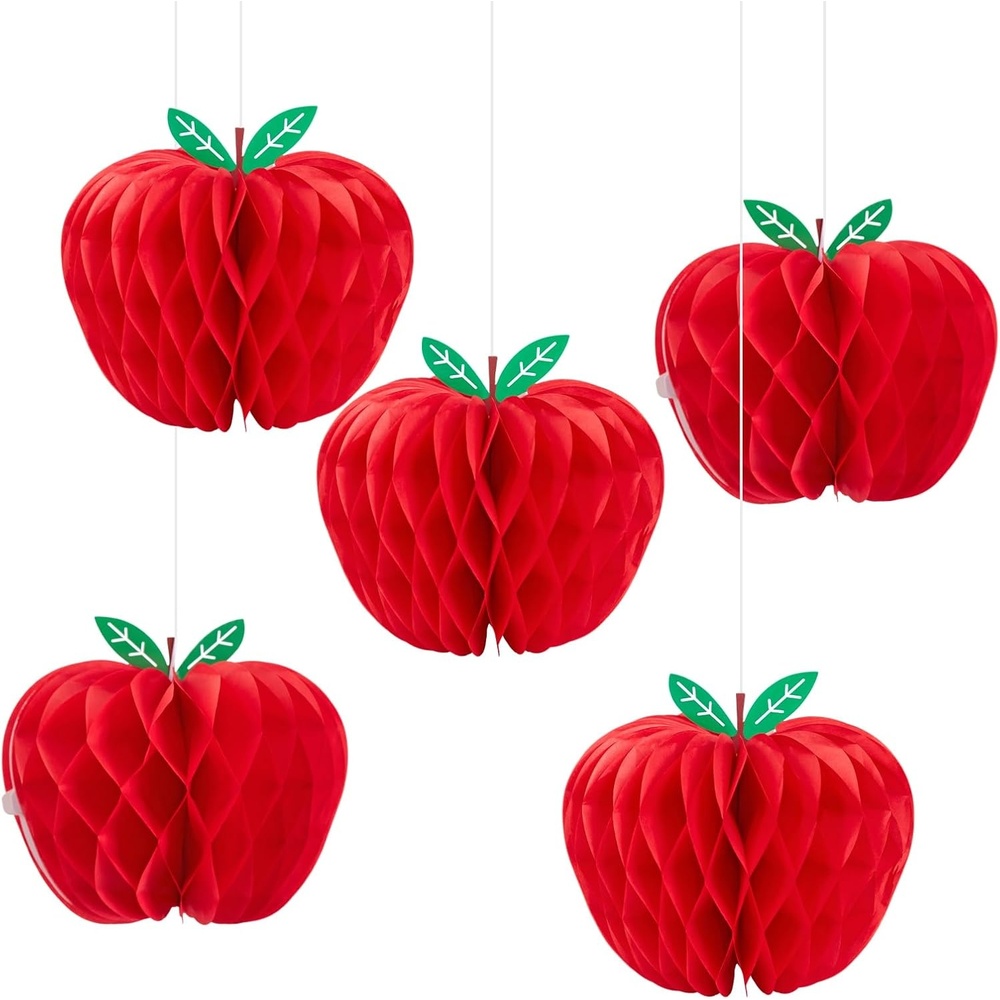 image:imageSUNBEAUTY 12 Pcs Red Apple Paper Honeycomb Hanging Decoration Apple Decorations for Classroom Back to School Decoration Teacher Appreciation Decorations 3D Paper Apple Honeycomb Table Decor47 InchRed Apple 5pcs4