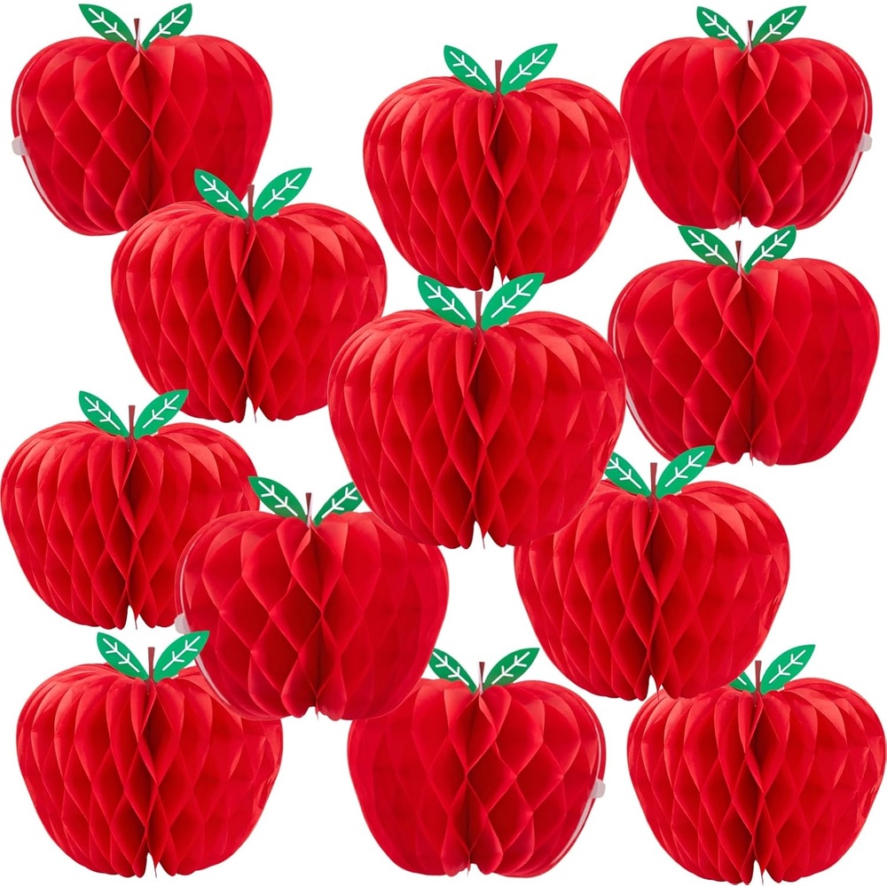image:imageSUNBEAUTY 12 Pcs Red Apple Paper Honeycomb Hanging Decoration Apple Decorations for Classroom Back to School Decoration Teacher Appreciation Decorations 3D Paper Apple Honeycomb Table Decor47 InchRed Apple Honeycomb12pcs