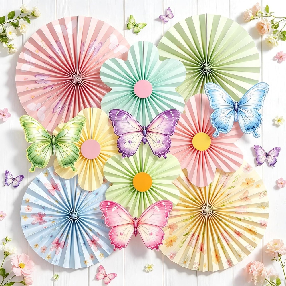 image:imageSUNBEAUTY Sunflower Party Decorations Sunflower Birthday Paper Fan Decorations with Bees Yellow White Sun Flower Wall Hanging for Baby Shower Summer Garden Party Classroom Bulletin Board DecorationPastel Garden Floral Paper Fans
