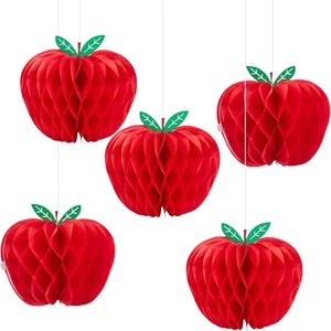SUNBEAUTY 12 Pcs Red Apple Paper Honeycomb Hanging Decoration Apple Decorations for Classroom Back to School Decoration Teacher Appreciation Decorations 3D Paper Apple Honeycomb Table Decor(4.7 Inch)(Red Apple 5pcs(4”))